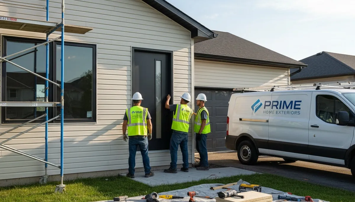 Professional door installation with vinyl siding in Las Vegas, NV by Next Level Exteriors