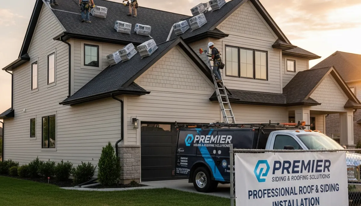 Roof installation and vinyl siding specialists working on a home in Las Vegas, NV